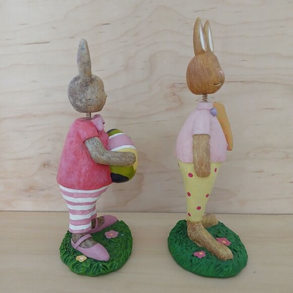 Christmas Tree Shop Easter Bunny Bobble Head Rabbits Resin 8" Figurines Set of 2 - Picture 2 of 8